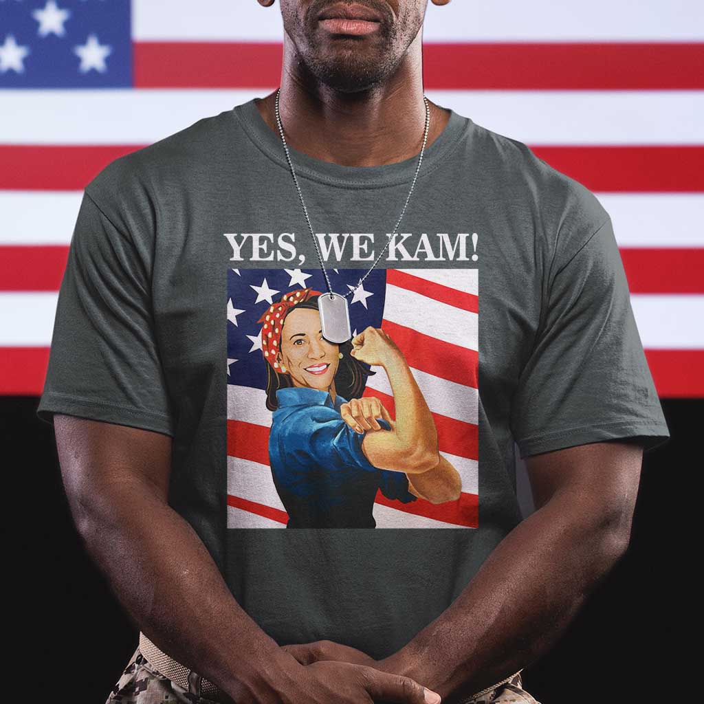 Harris 2024 T Shirt Yes We Kam Strong Woman American Flag - Wonder Print Shop