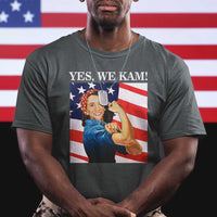 Harris 2024 T Shirt Yes We Kam Strong Woman American Flag - Wonder Print Shop