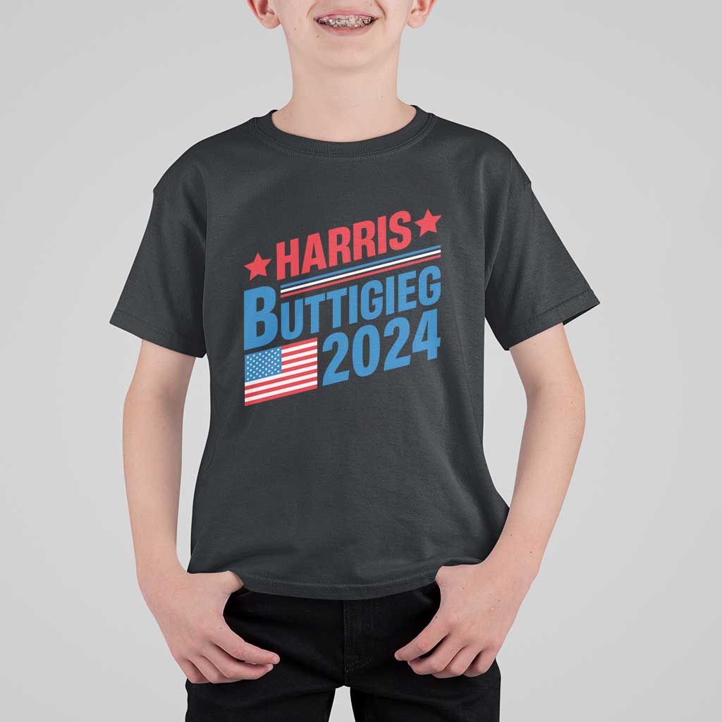Harris Buttigieg 2024 T Shirt For Kid Presidential Election American Flag - Wonder Print Shop