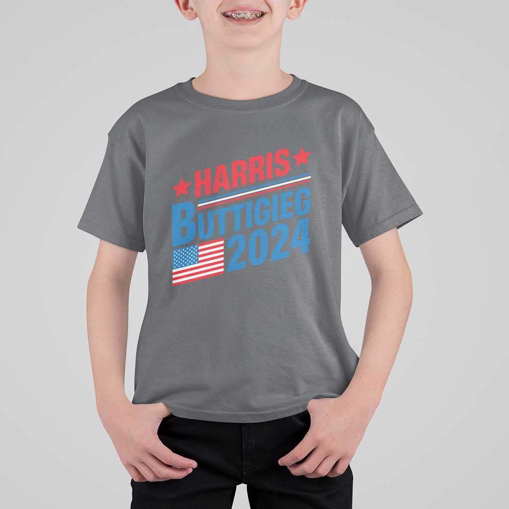 Harris Buttigieg 2024 T Shirt For Kid Presidential Election American Flag - Wonder Print Shop