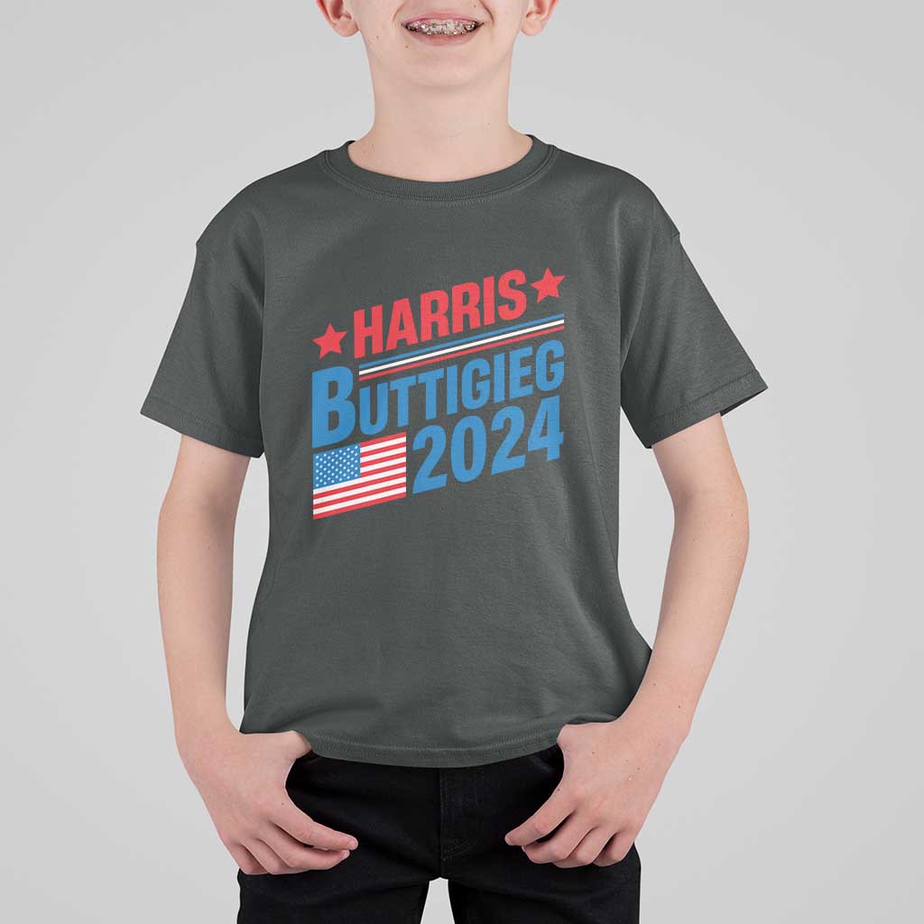 Harris Buttigieg 2024 T Shirt For Kid Presidential Election American Flag - Wonder Print Shop