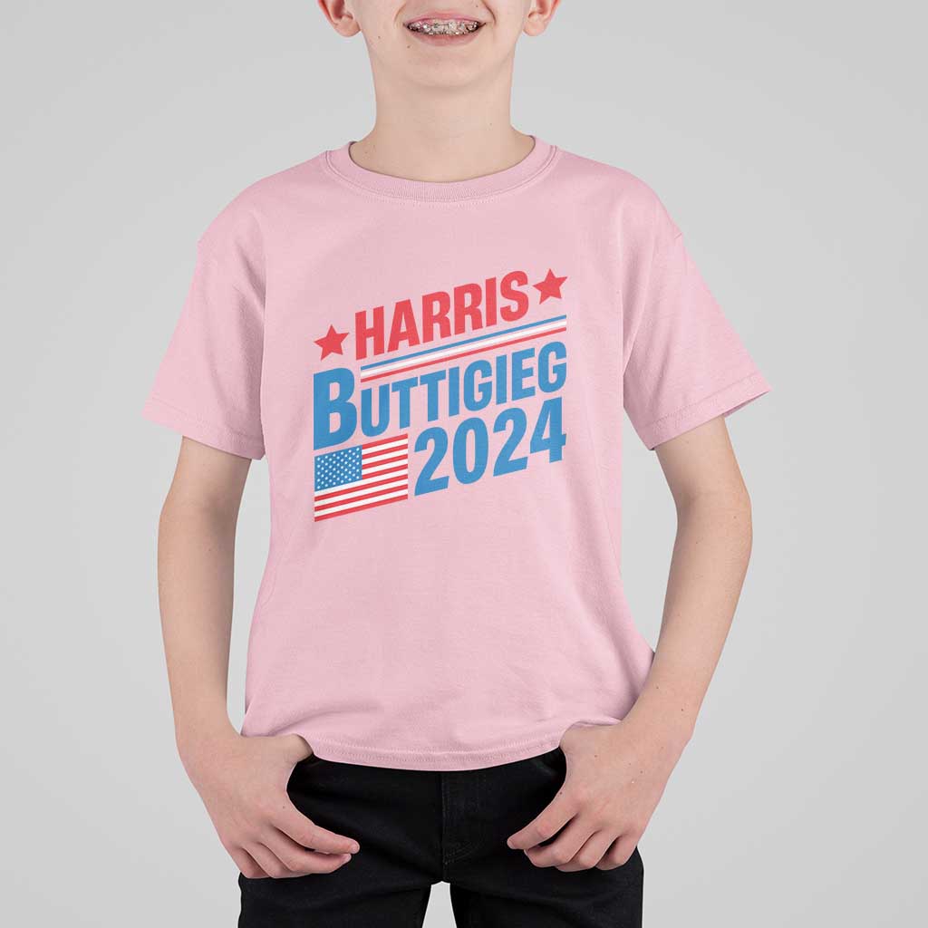 Harris Buttigieg 2024 T Shirt For Kid Presidential Election American Flag - Wonder Print Shop
