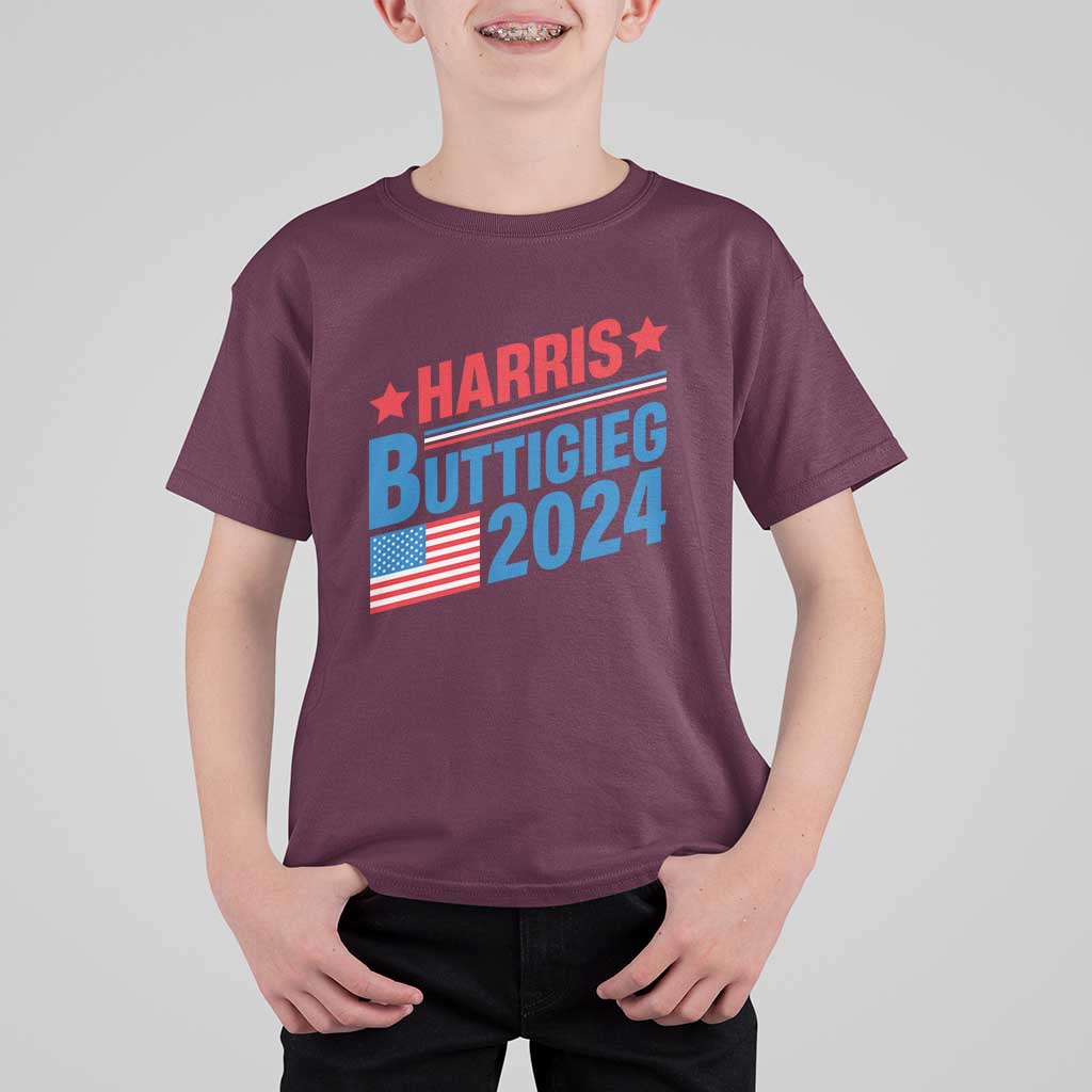 Harris Buttigieg 2024 T Shirt For Kid Presidential Election American Flag - Wonder Print Shop
