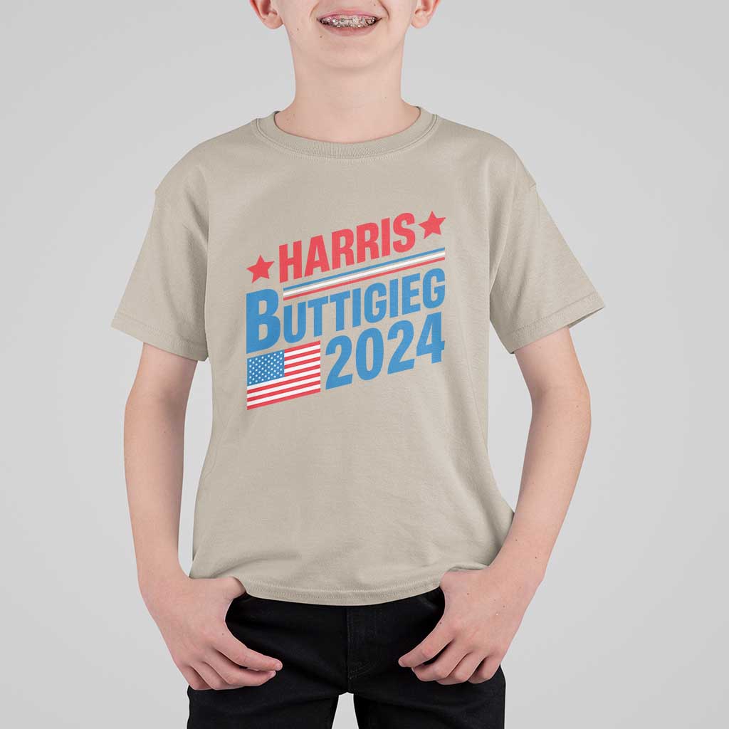 Harris Buttigieg 2024 T Shirt For Kid Presidential Election American Flag - Wonder Print Shop