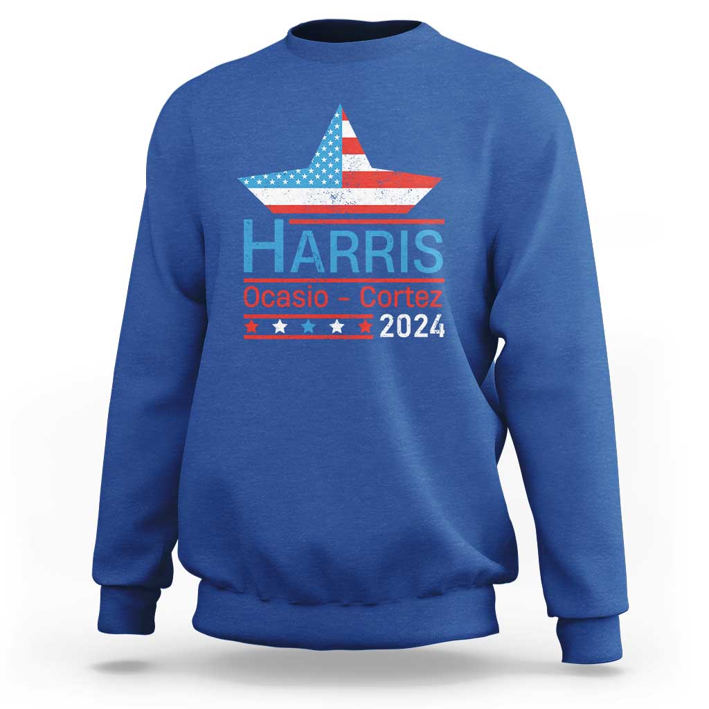 Harris Ocasio Cortez 2024 Sweatshirt American Flag Election Star - Wonder Print Shop