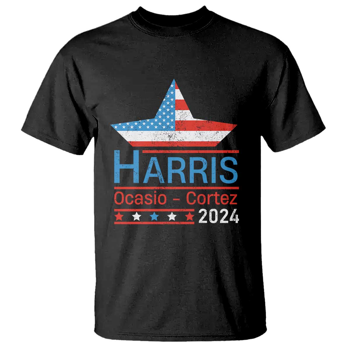 Harris Ocasio Cortez 2024 T Shirt American Flag Election Star - Wonder Print Shop