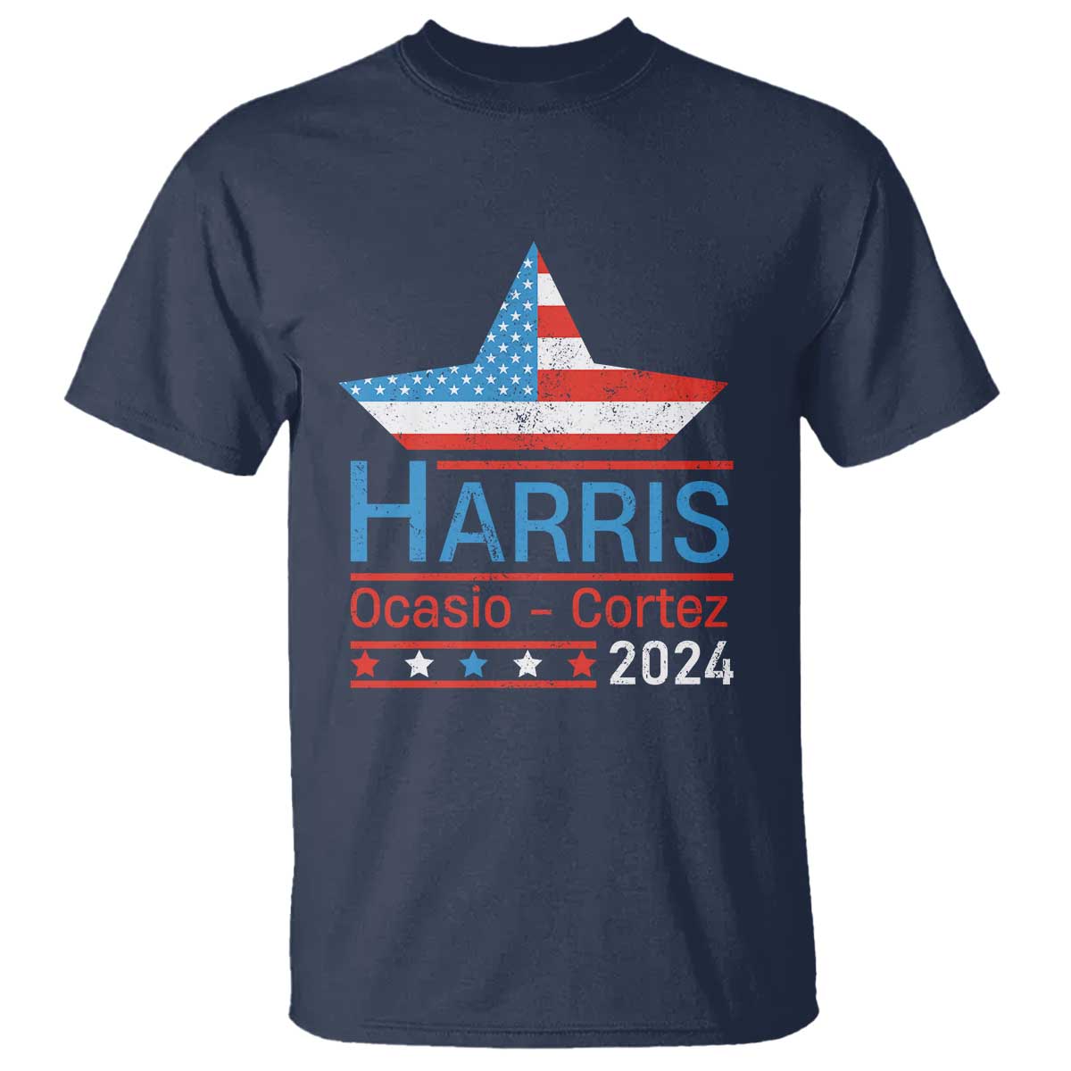 Harris Ocasio Cortez 2024 T Shirt American Flag Election Star - Wonder Print Shop