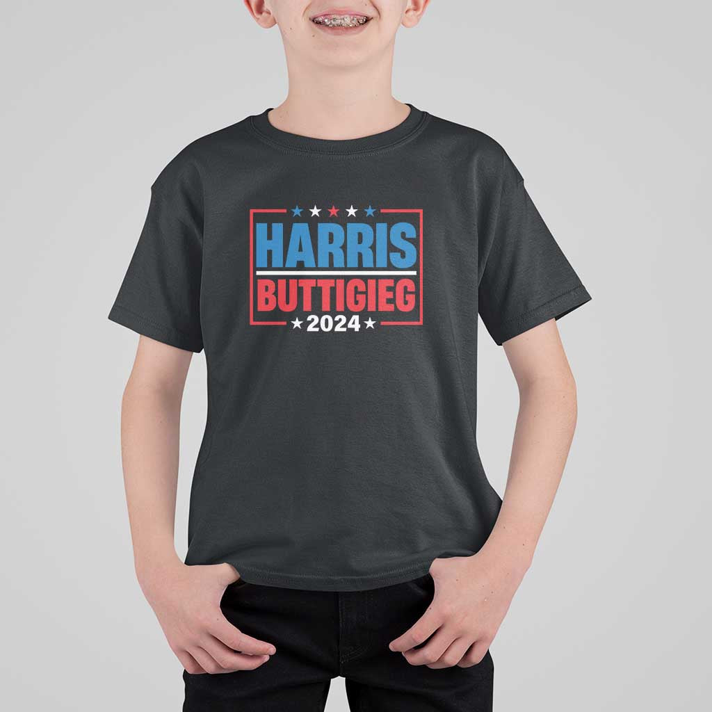 Harris Buttigieg 2024 T Shirt For Kid Presidential Election American Flag Star - Wonder Print Shop