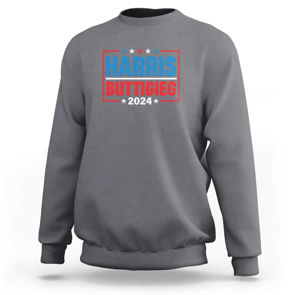 Harris Buttigieg 2024 Sweatshirt Presidential Election American Flag Star - Wonder Print Shop