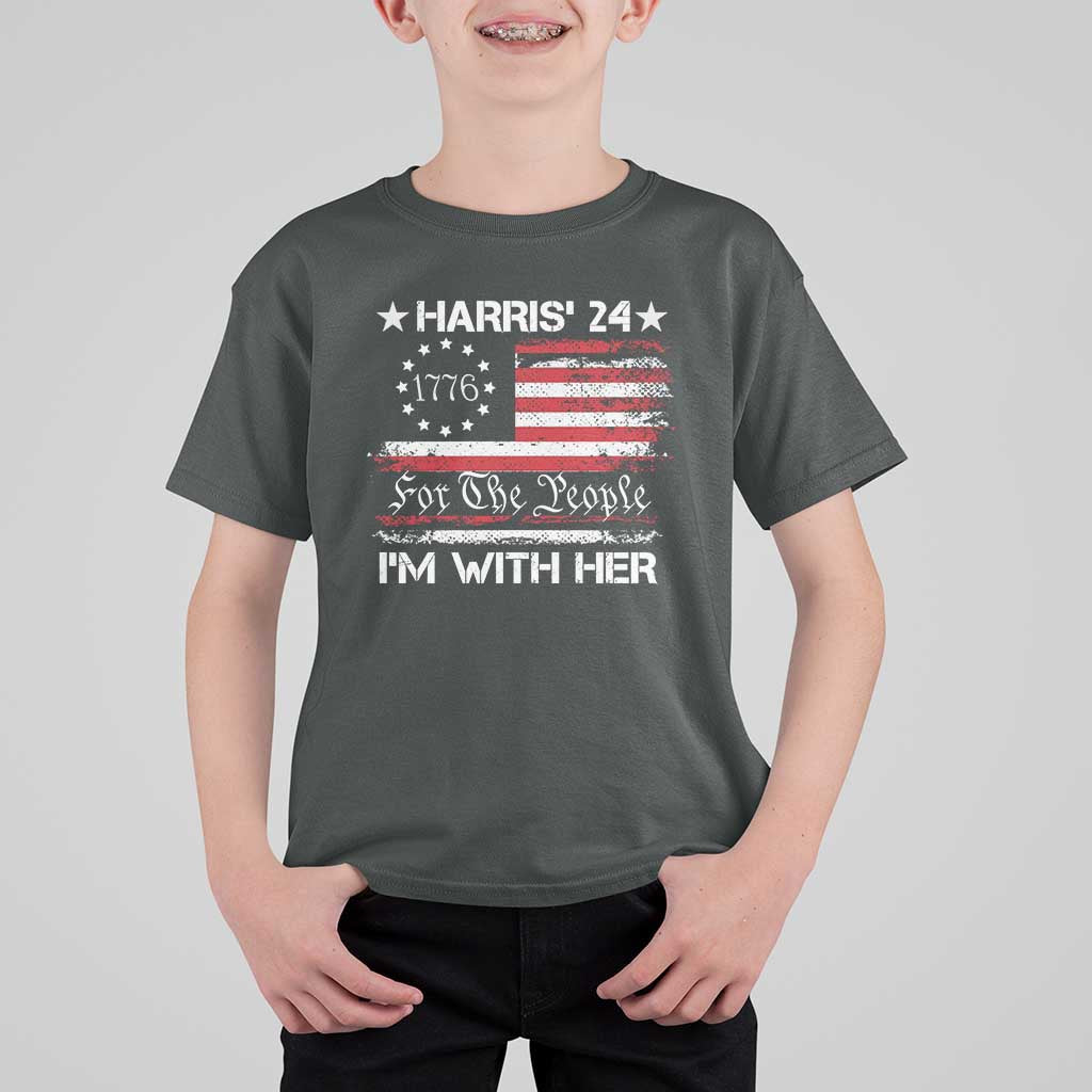 Harris'24 For The People I'm With Her T Shirt For Kid Vintage Betsy American Flag 2024 Election - Wonder Print Shop