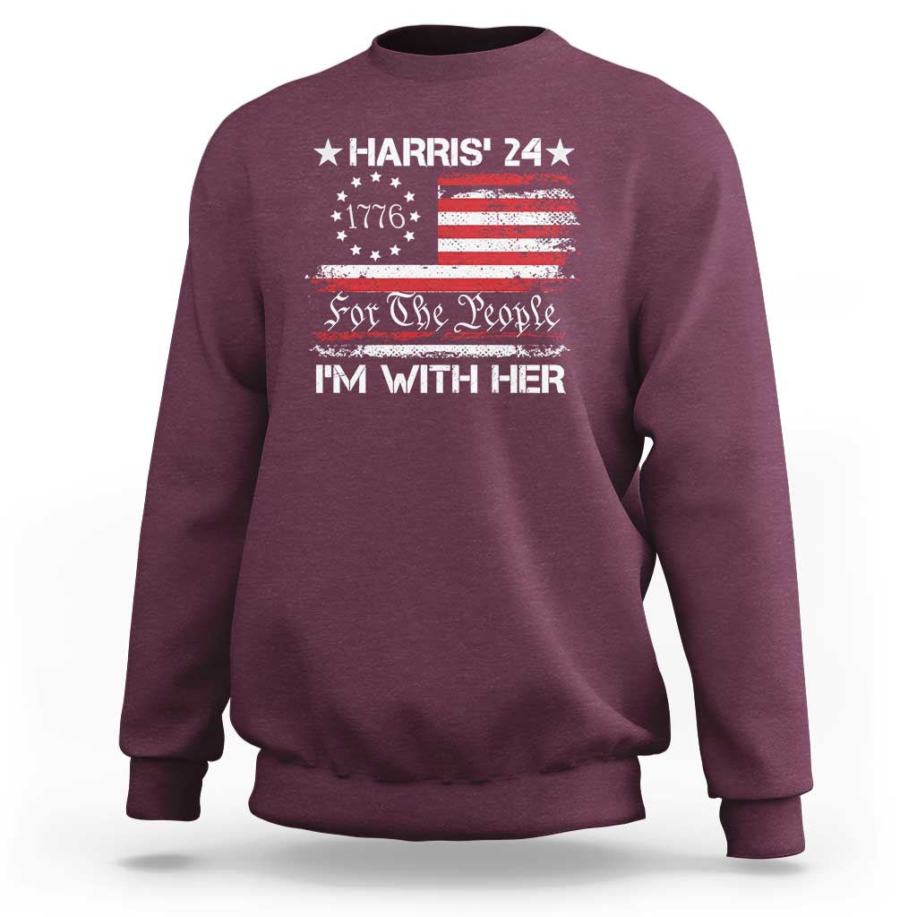 Harris'24 For The People I'm With Her Sweatshirt Vintage Betsy American Flag 2024 Election - Wonder Print Shop