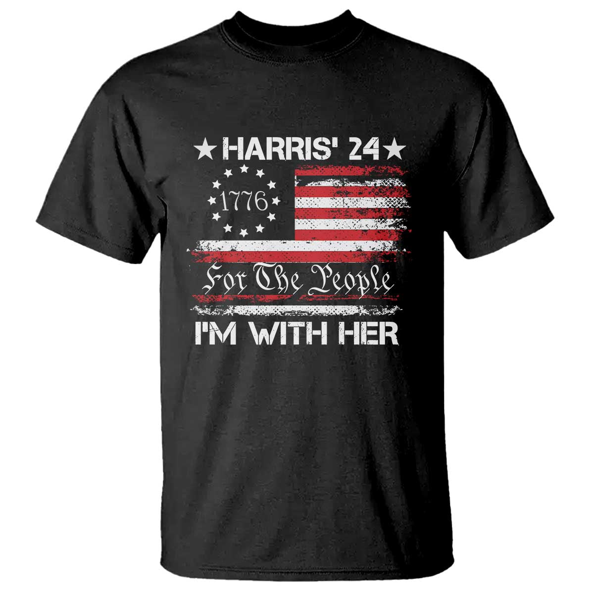 Harris'24 For The People I'm With Her T Shirt Vintage Betsy American Flag 2024 Election - Wonder Print Shop