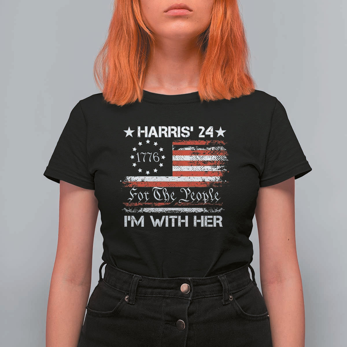 Harris'24 For The People I'm With Her T Shirt For Women Vintage Betsy American Flag 2024 Election - Wonder Print Shop