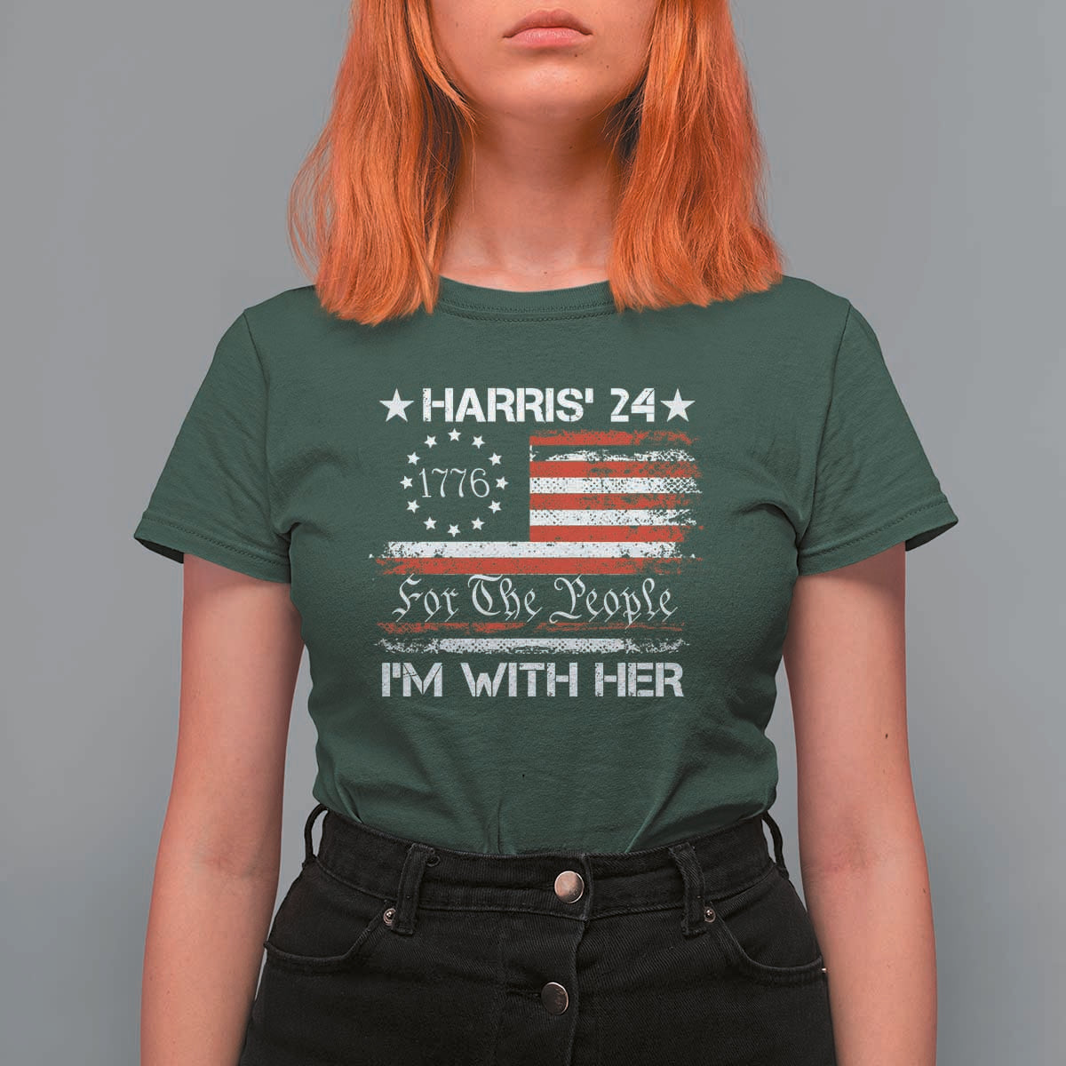 Harris'24 For The People I'm With Her T Shirt For Women Vintage Betsy American Flag 2024 Election - Wonder Print Shop