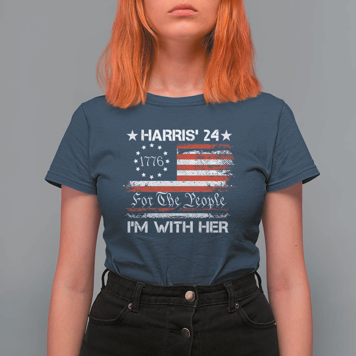 Harris'24 For The People I'm With Her T Shirt For Women Vintage Betsy American Flag 2024 Election - Wonder Print Shop