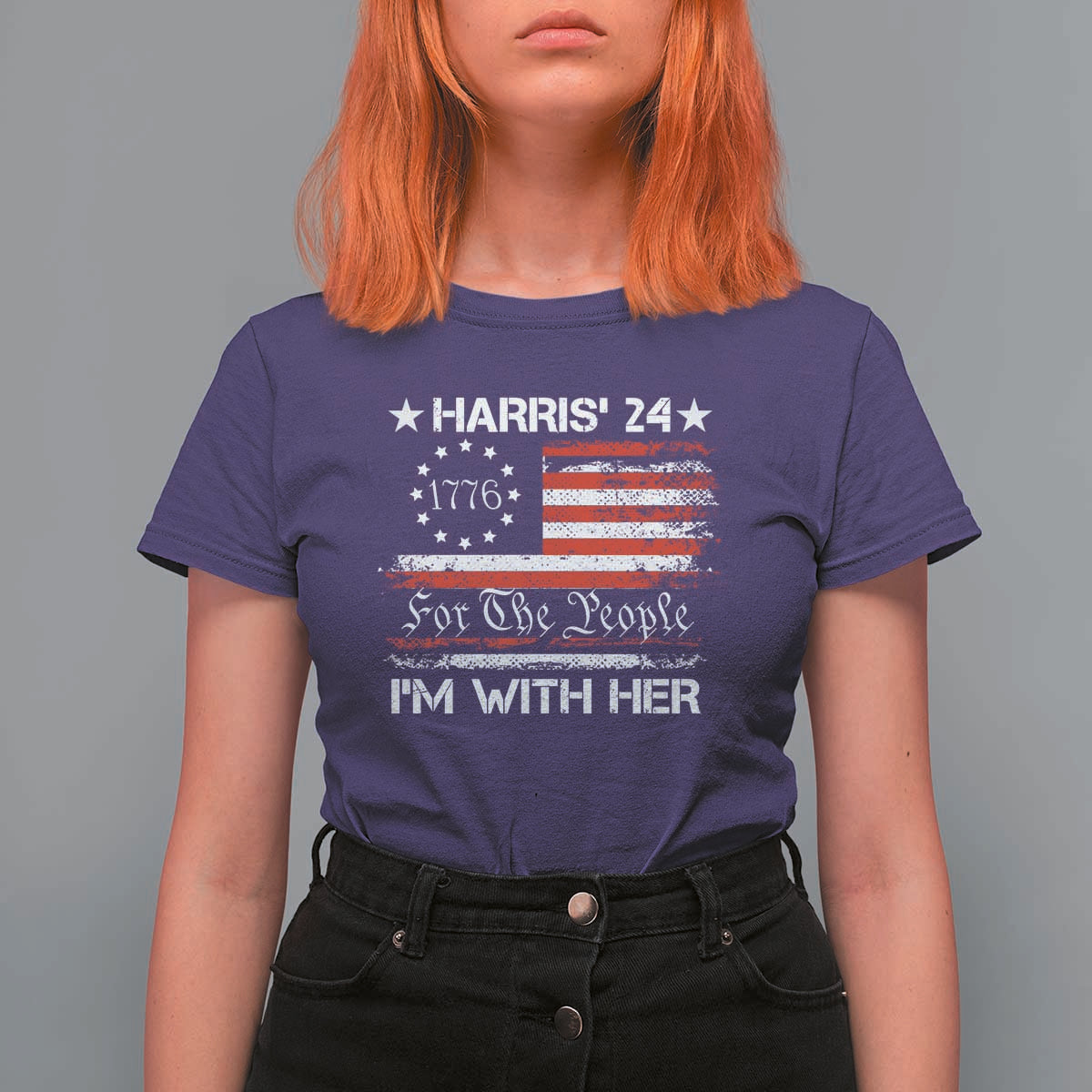 Harris'24 For The People I'm With Her T Shirt For Women Vintage Betsy American Flag 2024 Election - Wonder Print Shop