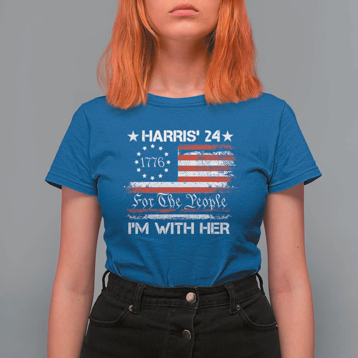 Harris'24 For The People I'm With Her T Shirt For Women Vintage Betsy American Flag 2024 Election - Wonder Print Shop