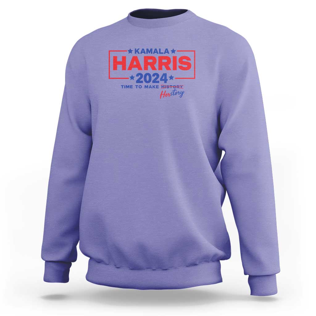Harris 2024 Time To Make Herstory Sweatshirt American Flag Election Star - Wonder Print Shop
