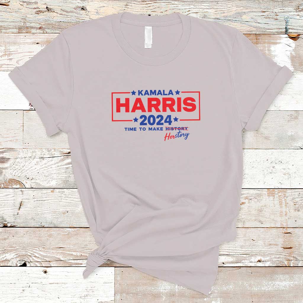 Harris 2024 Time To Make Herstory T Shirt American Flag Election Star - Wonder Print Shop