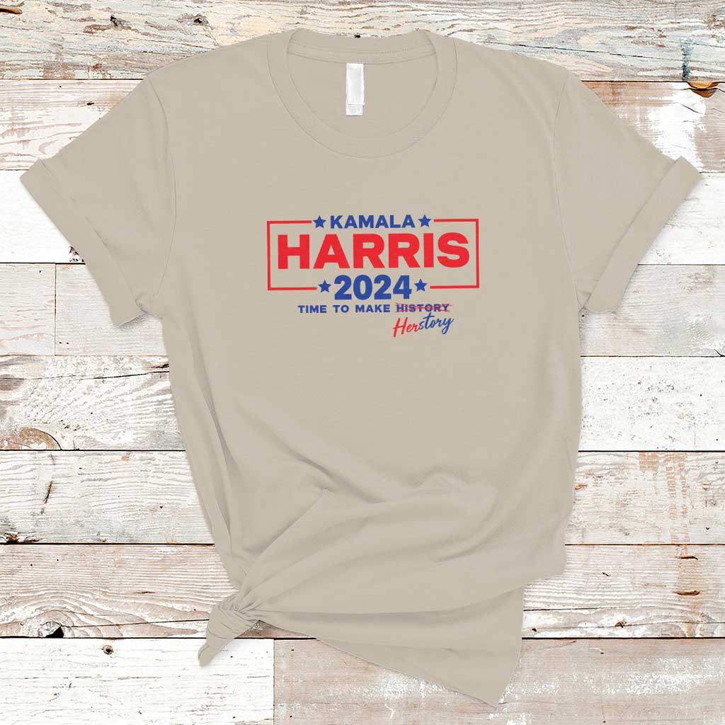 Harris 2024 Time To Make Herstory T Shirt American Flag Election Star - Wonder Print Shop
