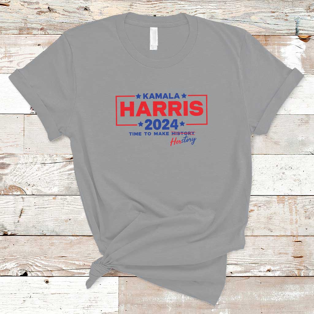Harris 2024 Time To Make Herstory T Shirt American Flag Election Star - Wonder Print Shop