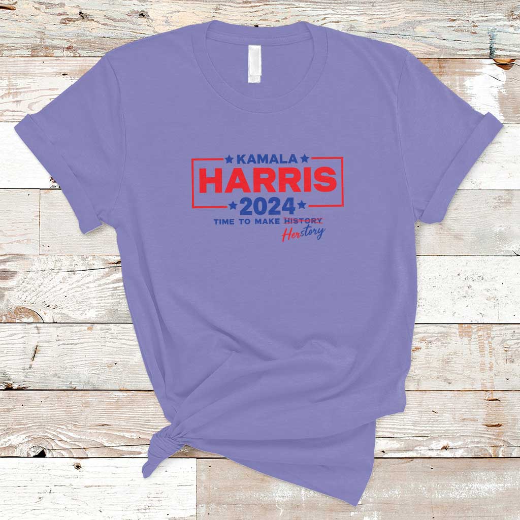 Harris 2024 Time To Make Herstory T Shirt American Flag Election Star - Wonder Print Shop