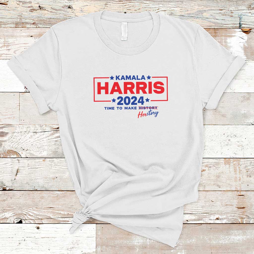 Harris 2024 Time To Make Herstory T Shirt American Flag Election Star - Wonder Print Shop