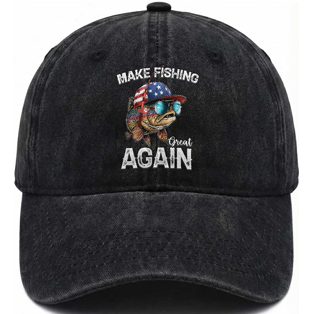 Funny Make Fishing Great Again Washed Cotton Baseball Cap Bass Fishing
