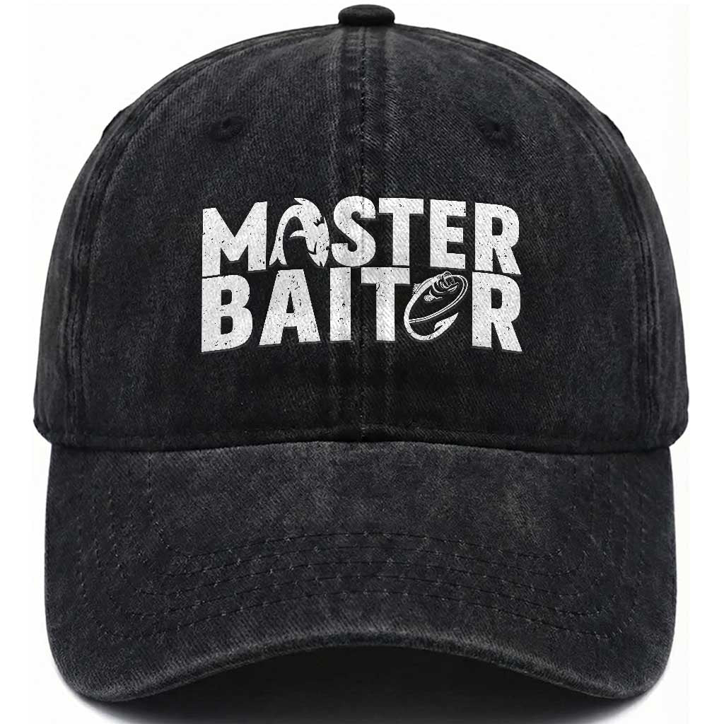 Funny Master Baiter Washed Cotton Baseball Cap Fishing Fisherman Adult Jokes Father's Day