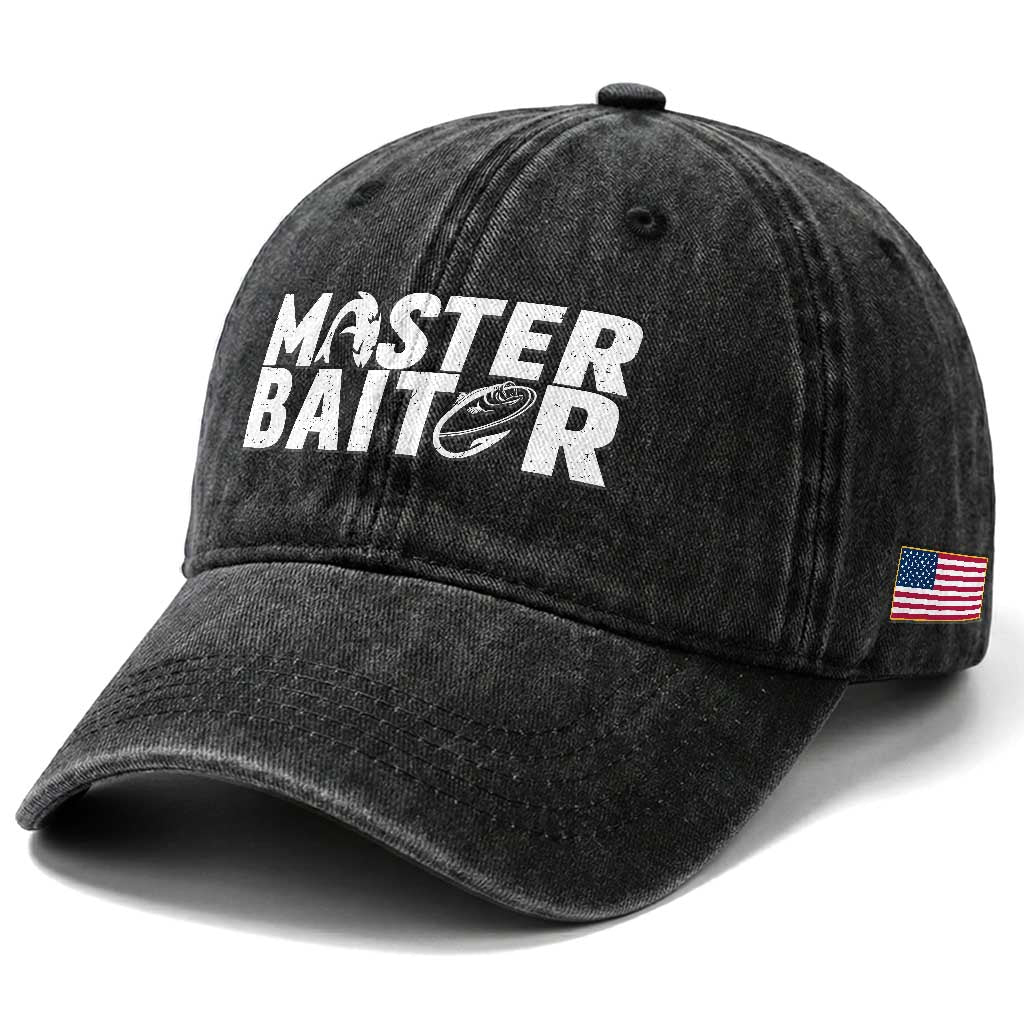 Funny Master Baiter Washed Cotton Baseball Cap Fishing Fisherman Adult Jokes Father's Day