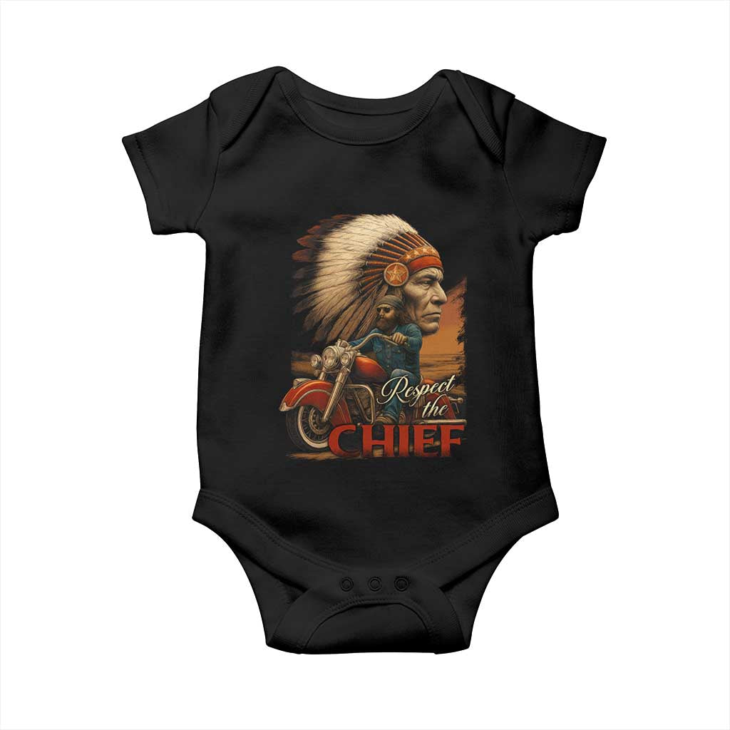 Indian American Rider Baby Onesie Respect The Native Chief Native American Motorcycle - Wonder Print Shop
