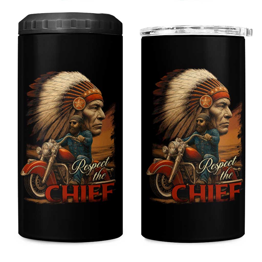 Indian American Rider 4 in 1 Can Cooler Tumbler Respect The Native Chief Native American Motorcycle - Wonder Print Shop