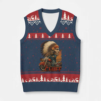 Indian American Rider V-Neck Knit Sweater Vest Respect The Native Chief Native American Motorcycle - Wonder Print Shop