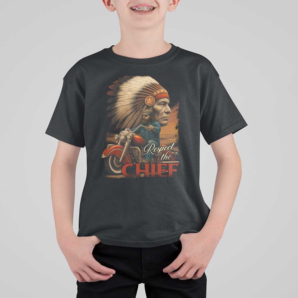 Indian American Rider T Shirt For Kid Respect The Native Chief Native American Motorcycle - Wonder Print Shop