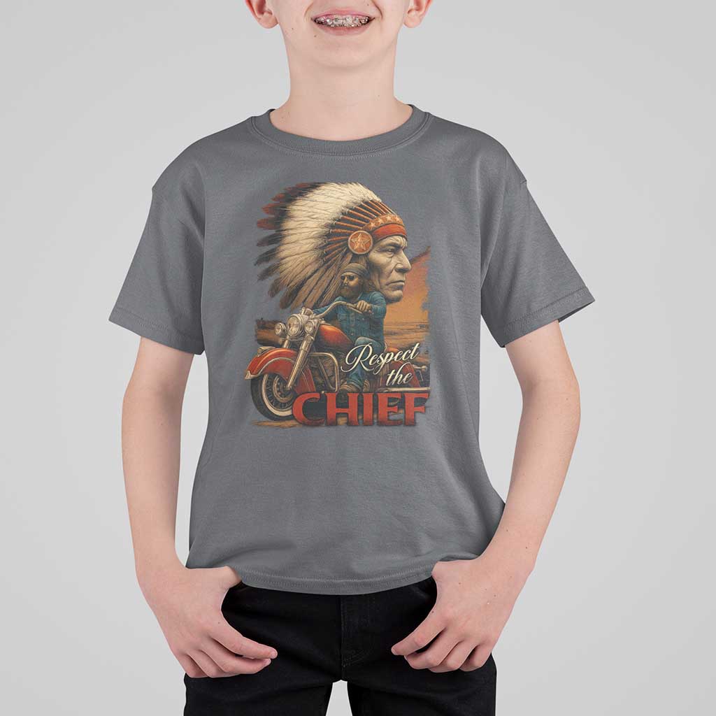 Indian American Rider T Shirt For Kid Respect The Native Chief Native American Motorcycle - Wonder Print Shop