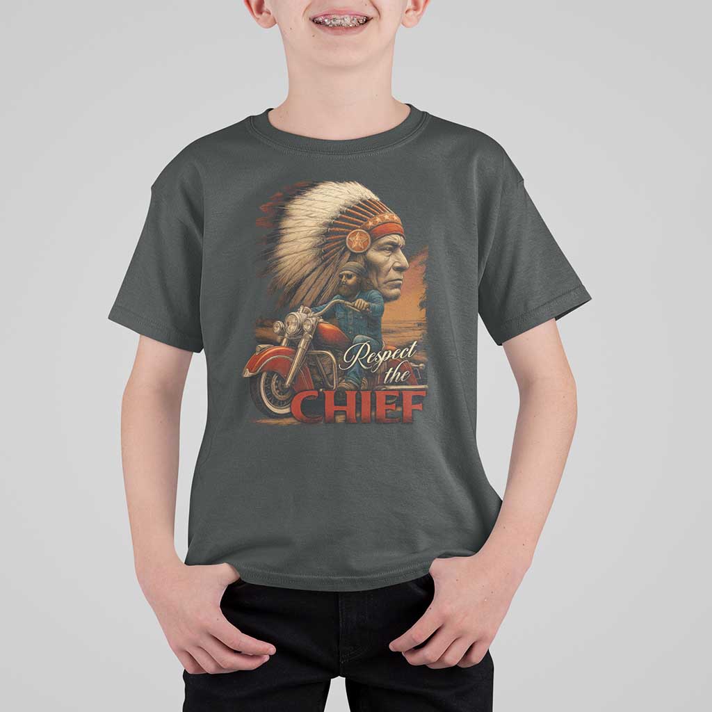 Indian American Rider T Shirt For Kid Respect The Native Chief Native American Motorcycle - Wonder Print Shop
