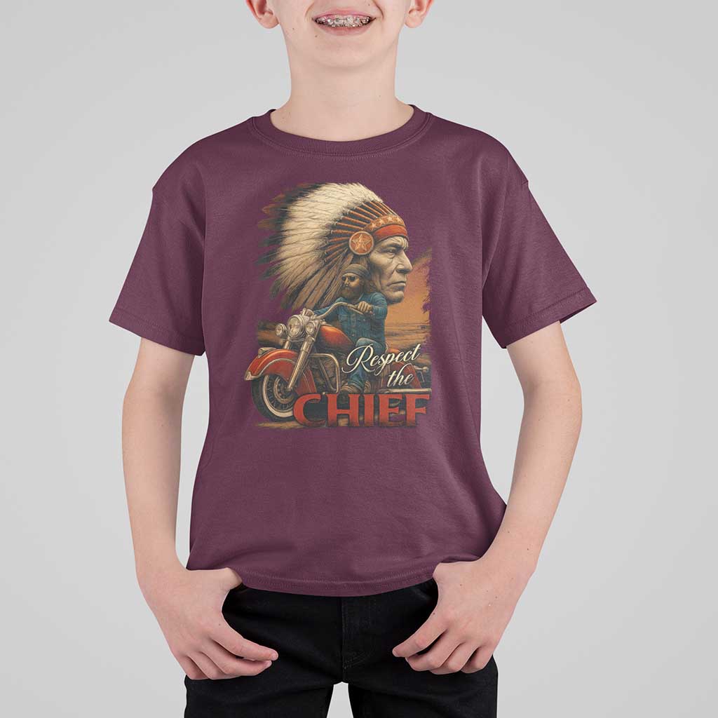 Indian American Rider T Shirt For Kid Respect The Native Chief Native American Motorcycle - Wonder Print Shop