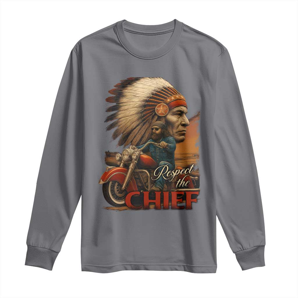 Indian American Rider Long Sleeve Shirt Respect The Native Chief Native American Motorcycle - Wonder Print Shop