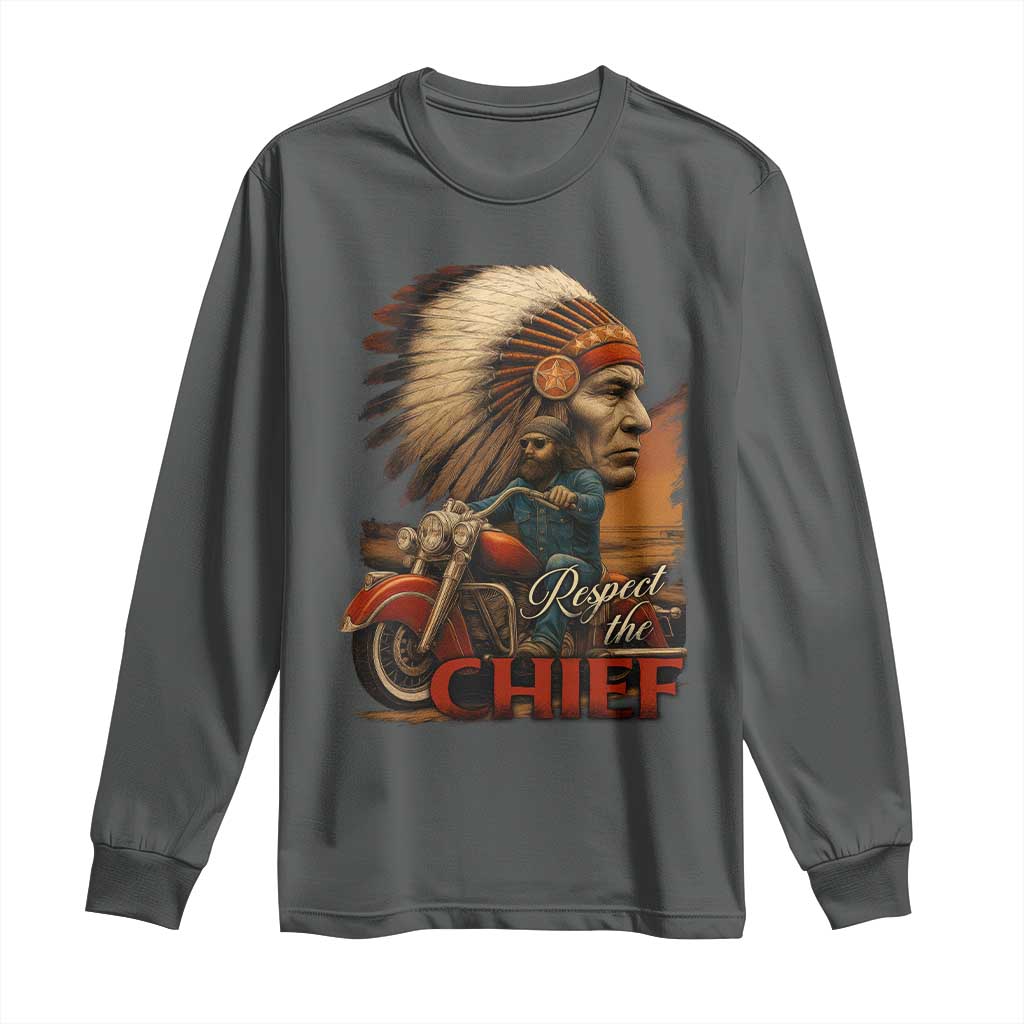 Indian American Rider Long Sleeve Shirt Respect The Native Chief Native American Motorcycle - Wonder Print Shop