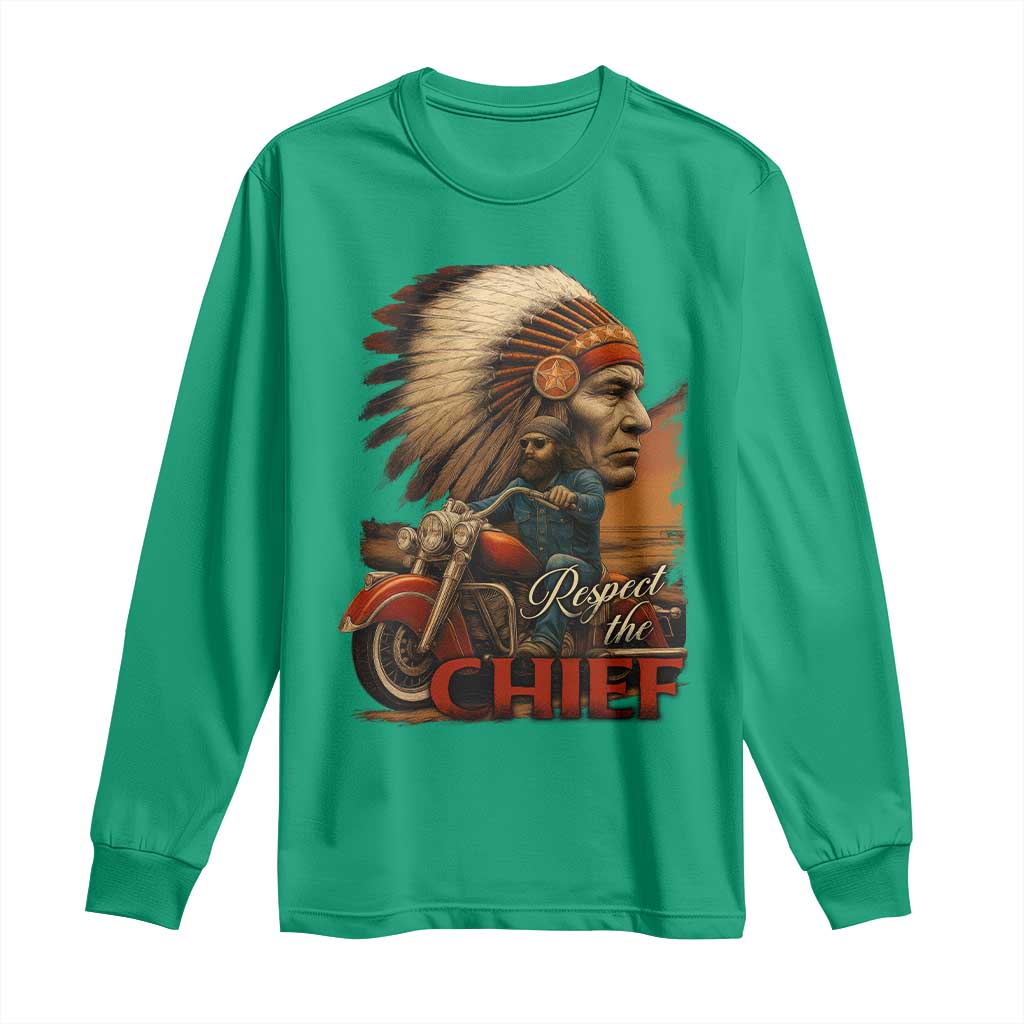 Indian American Rider Long Sleeve Shirt Respect The Native Chief Native American Motorcycle - Wonder Print Shop