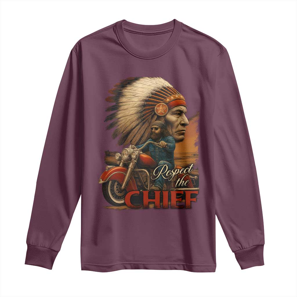 Indian American Rider Long Sleeve Shirt Respect The Native Chief Native American Motorcycle - Wonder Print Shop