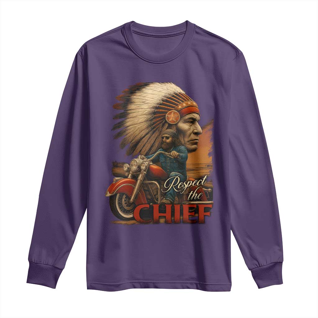 Indian American Rider Long Sleeve Shirt Respect The Native Chief Native American Motorcycle - Wonder Print Shop