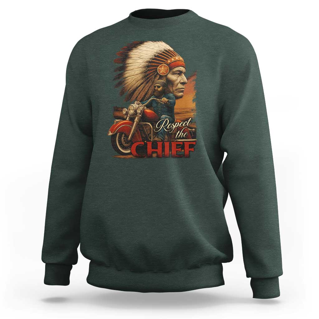 Indian American Rider Sweatshirt Respect The Native Chief Native American Motorcycle - Wonder Print Shop
