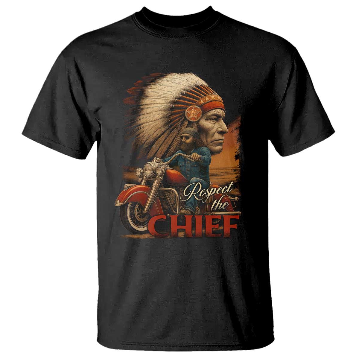 Indian American Rider T Shirt Respect The Native Chief Native American Motorcycle - Wonder Print Shop