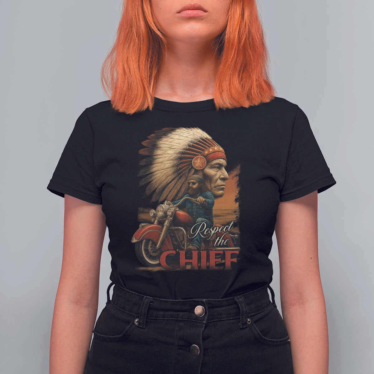 Indian American Rider T Shirt For Women Respect The Native Chief Native American Motorcycle - Wonder Print Shop