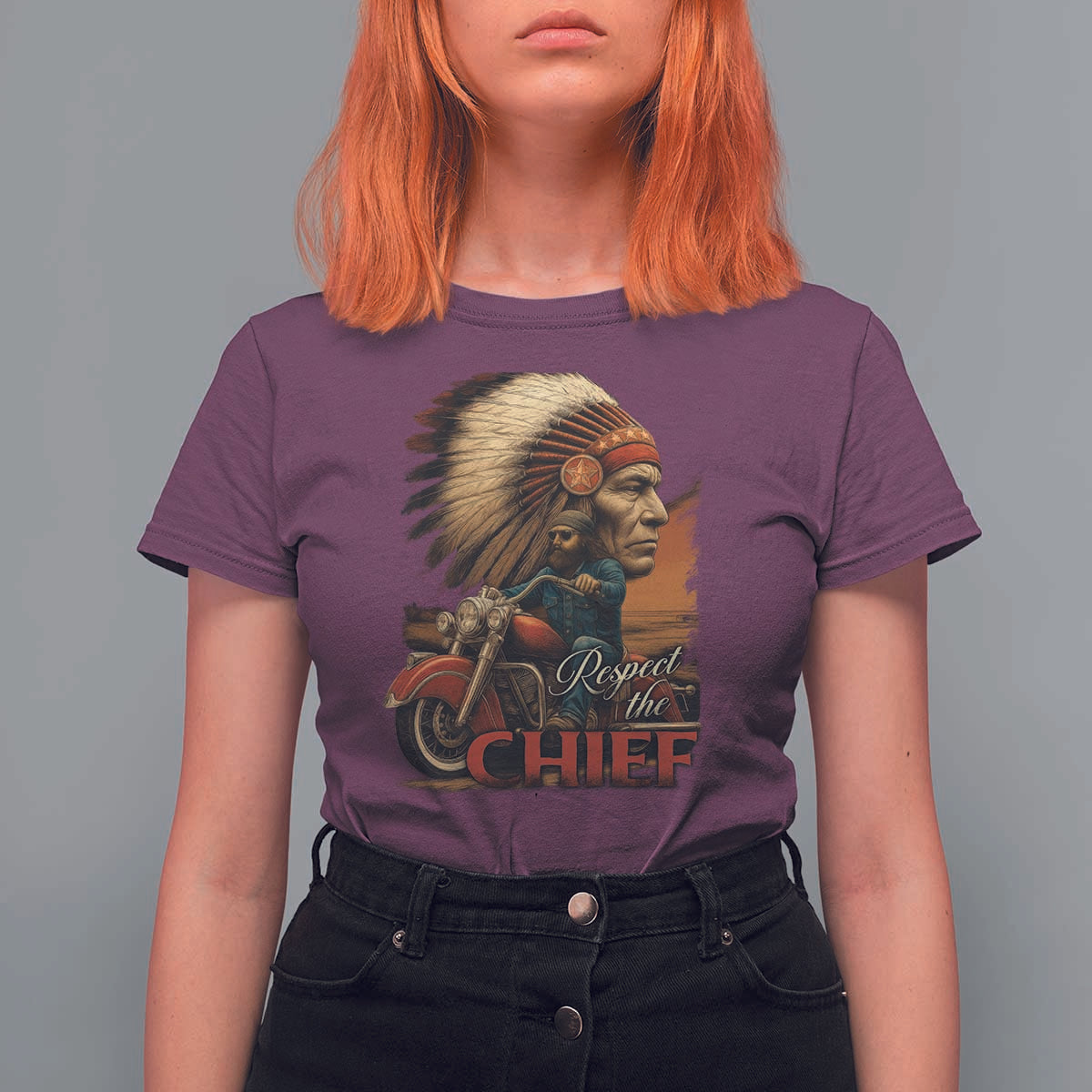 Indian American Rider T Shirt For Women Respect The Native Chief Native American Motorcycle - Wonder Print Shop