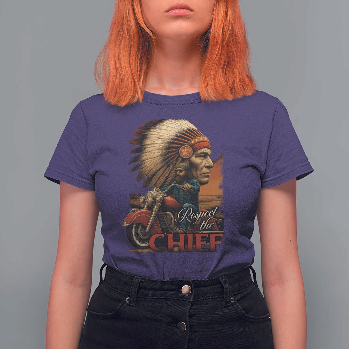 Indian American Rider T Shirt For Women Respect The Native Chief Native American Motorcycle - Wonder Print Shop