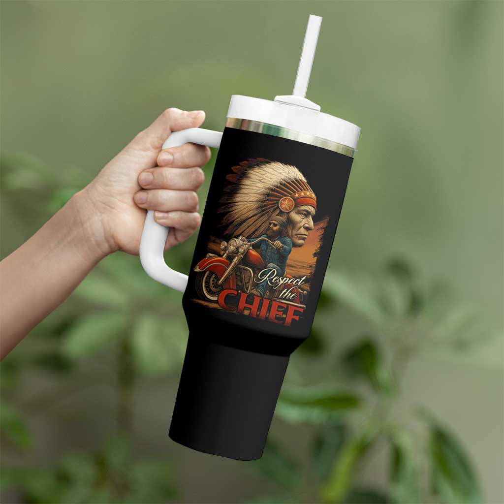 Indian American Rider Tumbler With Handle Respect The Native Chief Native American Motorcycle - Wonder Print Shop