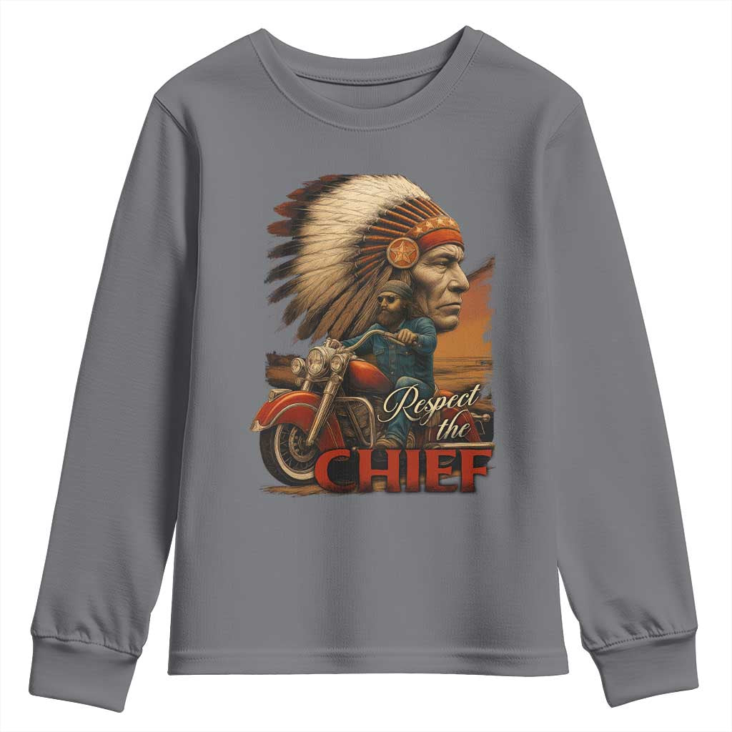 Indian American Rider Youth Sweatshirt Respect The Native Chief Native American Motorcycle - Wonder Print Shop