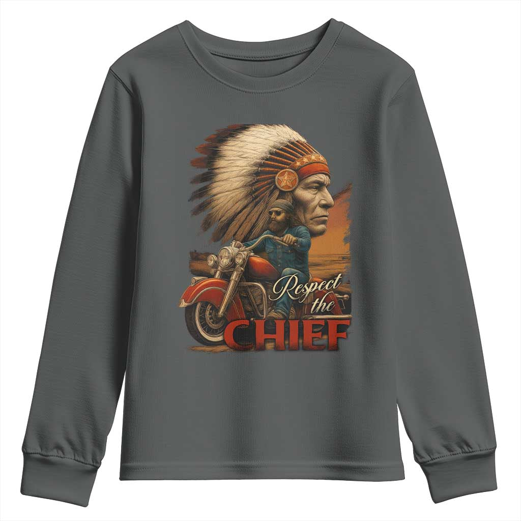 Indian American Rider Youth Sweatshirt Respect The Native Chief Native American Motorcycle - Wonder Print Shop